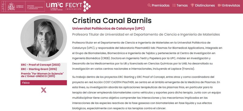 Cristina Canal, featured by FECYT's Científicas e Innovadoras