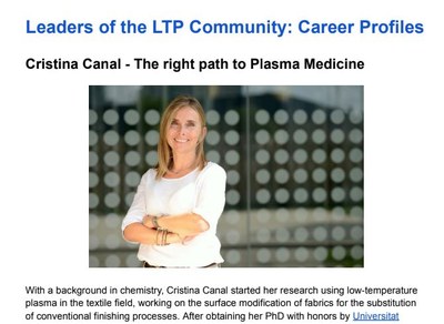 Leaders of the LTP Community: Career Profiles with Dr. Cristina Canal