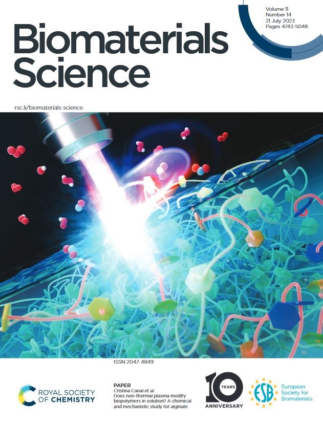 PlasmaMED lab's latest publication, front cover at Biomaterials Science